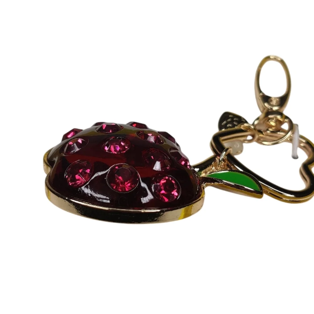 Betsey Johnson Red Apple Rhinestone Accented Bag Charm Keychain